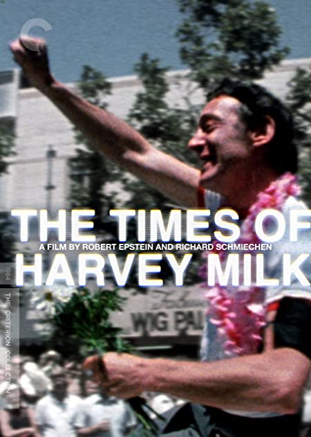 The Times of Harvey Milk DVD cover with a picture of Harvey waving to a crowd.